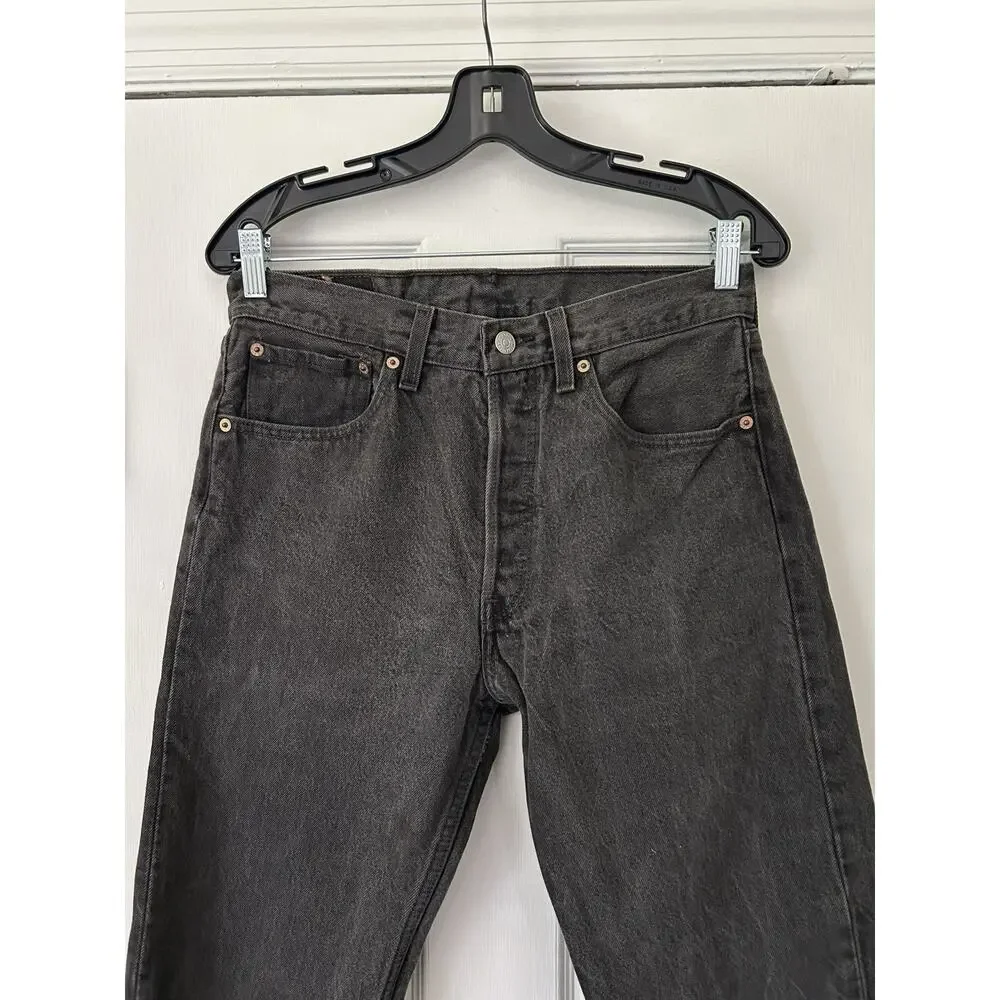 Vintage Levi’s 501 Jeans USA Made Black Denim Measures 30x34 Distressed Faded 95